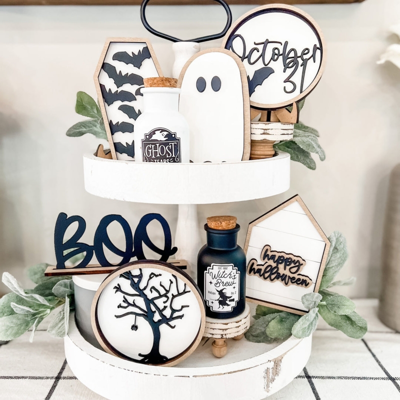 Tiered Tray: Neutral Holiday Palette for Minimalist Halloween