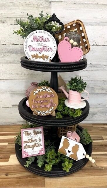 Tiered Tray Neutral Rustic Styling Raised Lettering Wood Signs