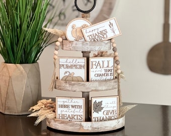 Tiered Tray: Neutral Thanksgiving Decor with Knit Texture Accents