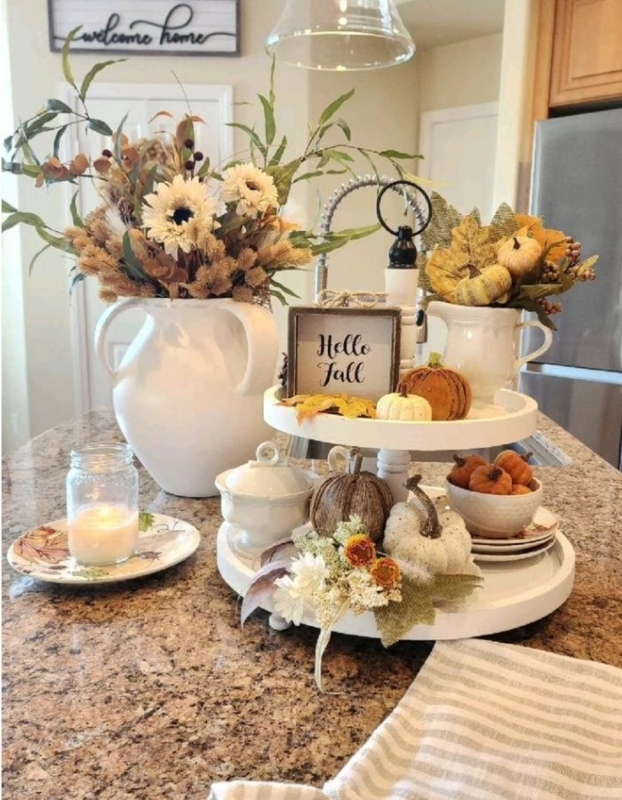 Tiered Tray: Rustic Wood with Central Ring Handle for Fall