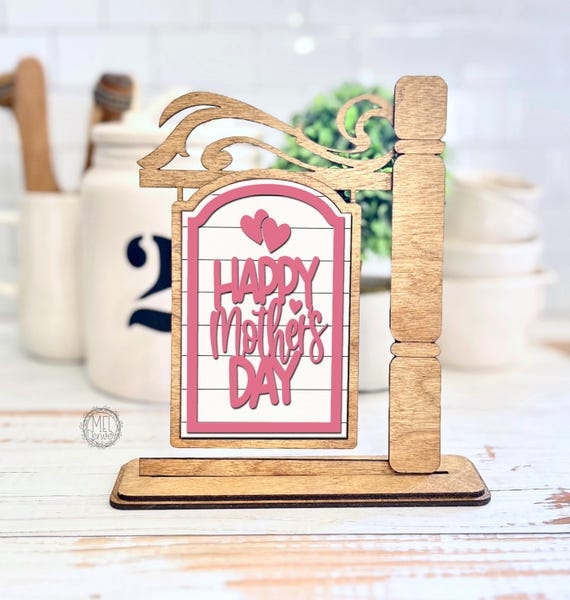 Tiered Tray Three Tier Pink Floral Wooden Sign Set Banner