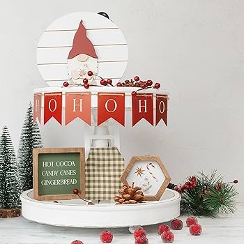 Tiered Tray: Two-Tier Wood Farmhouse Decor with Vintage Red Truck Motif