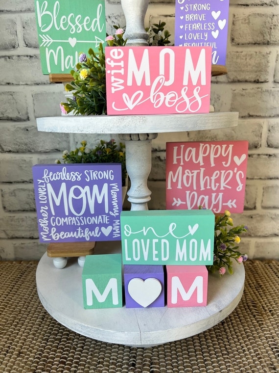 Tiered Tray Whitewashed Mini Wooden Sign Display Rustic