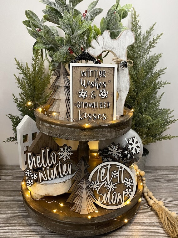 Tiered Tray: Winter Theme with Rustic Typography Signs
