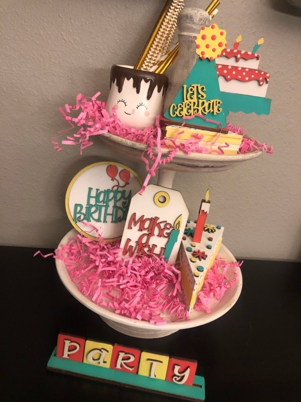 Tiered Tray Wood Sign Kit with Marshmallow Mug & Pink Paper Filler