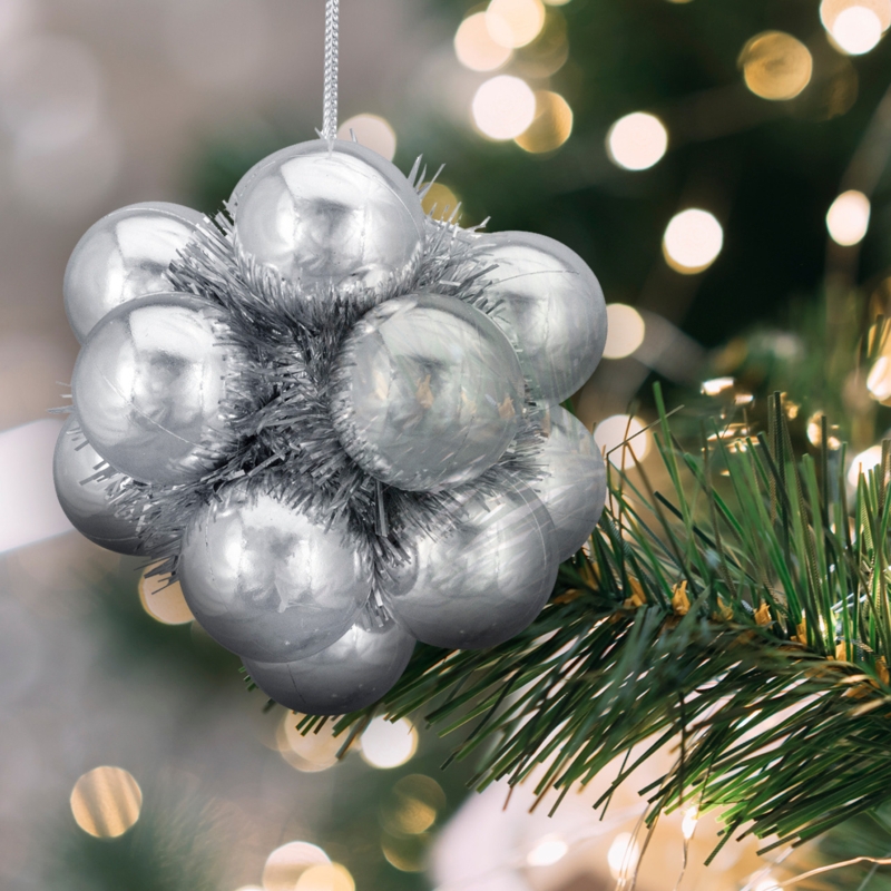 Tinsel Filled Christmas Ornament, Shiny Metallic Beaded Ball