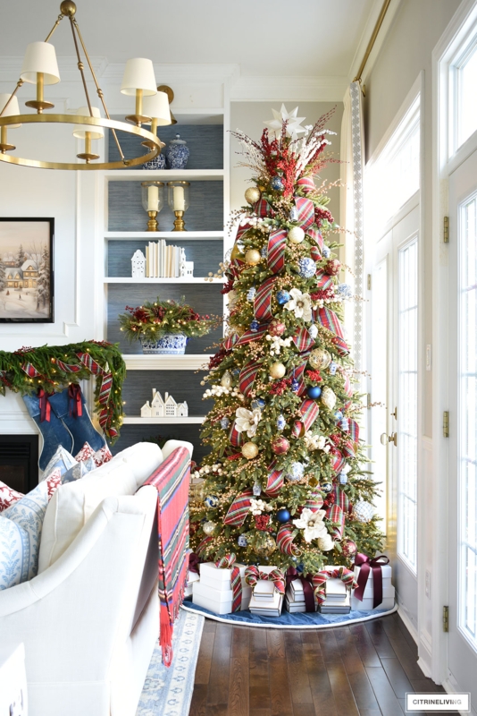 Traditional Blue and Gold Christmas Tree, Sophisticated Holiday Style