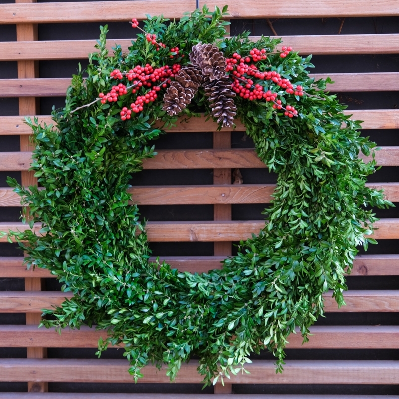Traditional Boxwood Wreath with Dense Foliage for Year-Round Decor