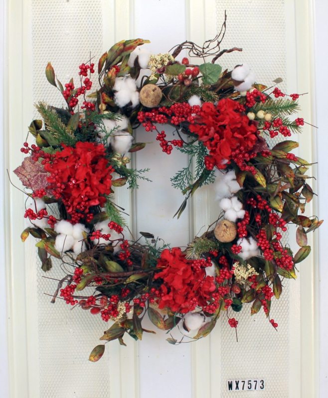 Traditional Cottage Floral Door Decor Red Geraniums