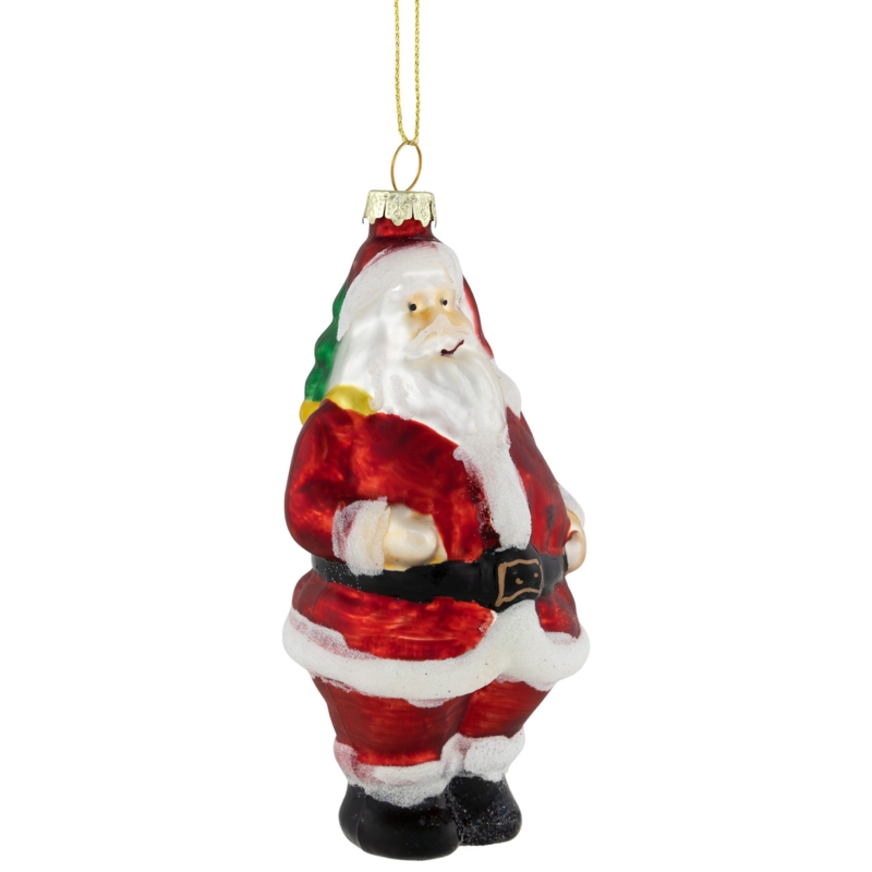 Traditional Glass Santa Claus Ornament with Glitter Accents