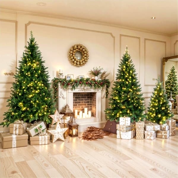 Traditional Green Pine Tree Set: Full Silhouette Pre-Lit Trio.