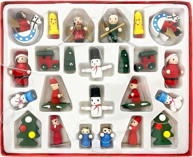 Traditional Hand-Painted Wooden Christmas Ornaments, Miniature Set