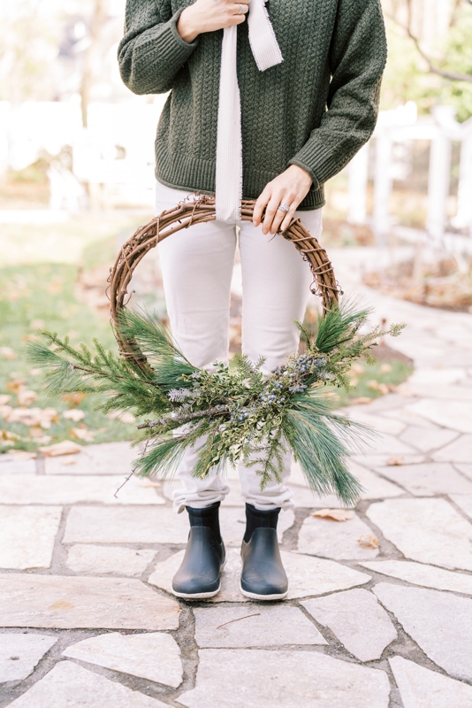 Traditional Holiday Wreaths with Ribbon Hangers on Charcoal Double Doors
