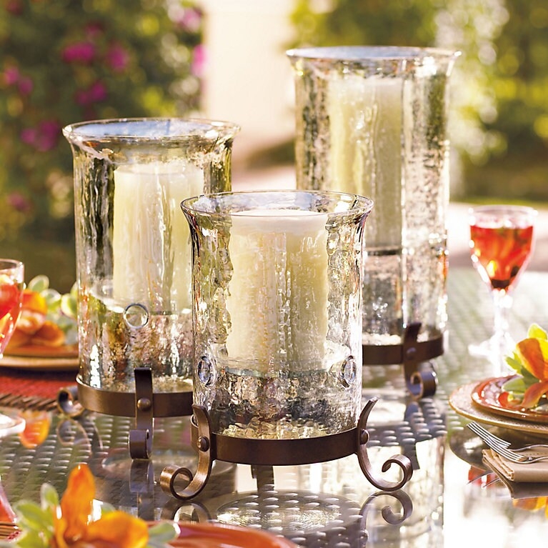 Traditional Hurricane Set featuring Antiqued Bronze Leafy Scrollwork