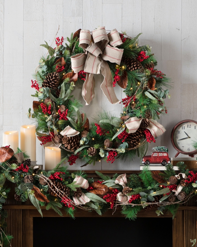 Traditional Mixed Evergreen Christmas Wreath with Pinecones and Berries