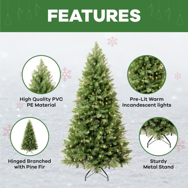 Traditional Pre-Lit Fir Christmas Tree 4.5 Ft Small Space (66 chars)