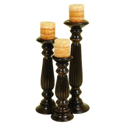 Traditional Turned Wood Candle Holder Set with Dark Espresso Finish.