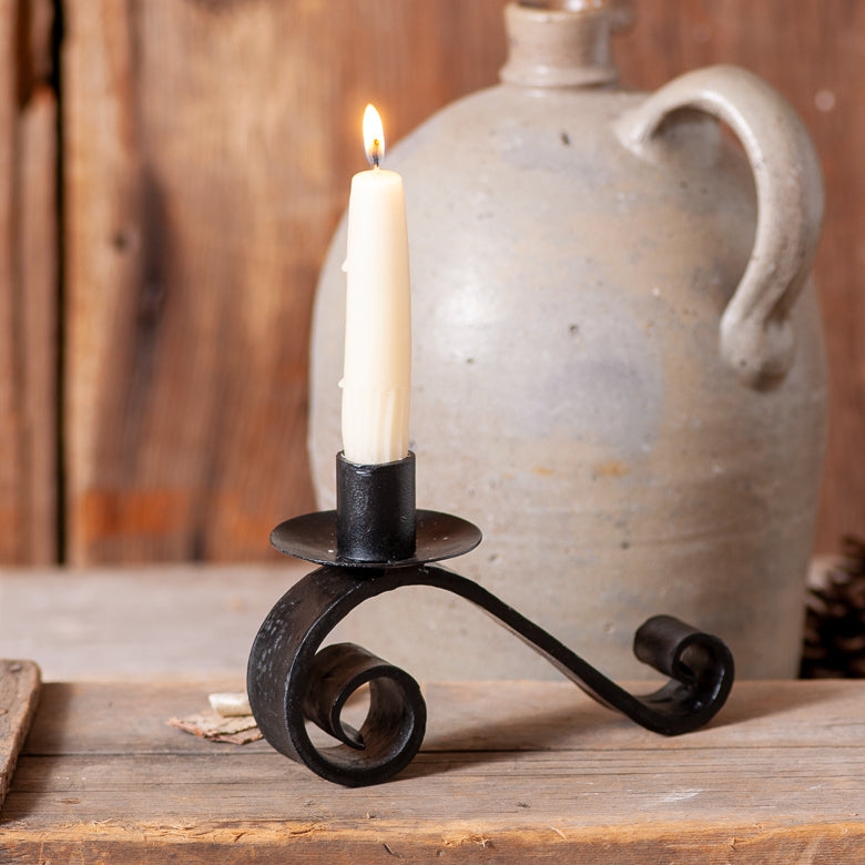Traditional Wrought Iron Candle Holders: Curled Scroll Tripod Pair