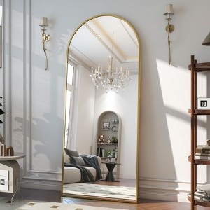 Transitional Floor Mirror, Rectangular with Rounded Top, Thin Metal Frame