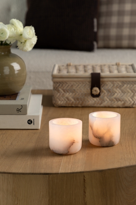 Translucent Alabaster Tealight Holder with Natural Stone Veining