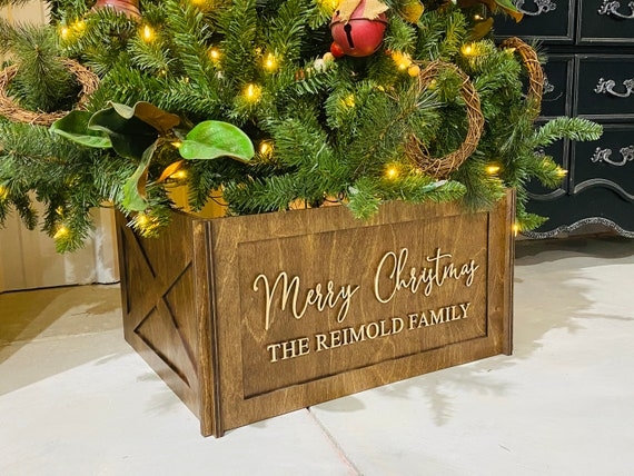 Tree Collar Personalized Light Wood Collapsible Square Farmhouse Box