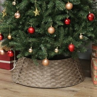 Tree Collar Woven Texture Rustic Boho Holiday Decor Tan Base