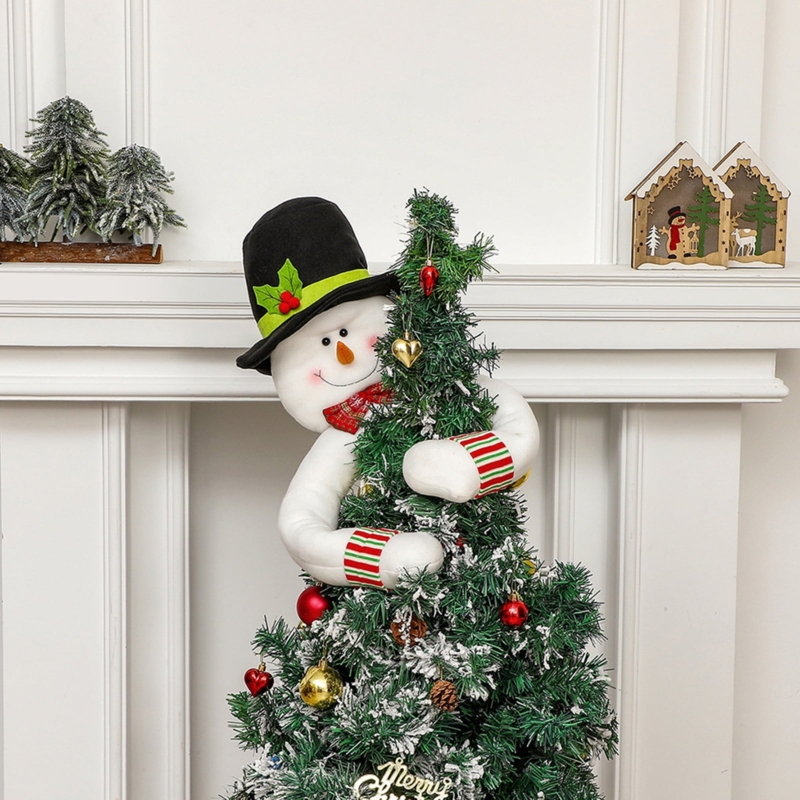 Tree Topper Plush Snowman Character Hugging Arms Whimsical Style