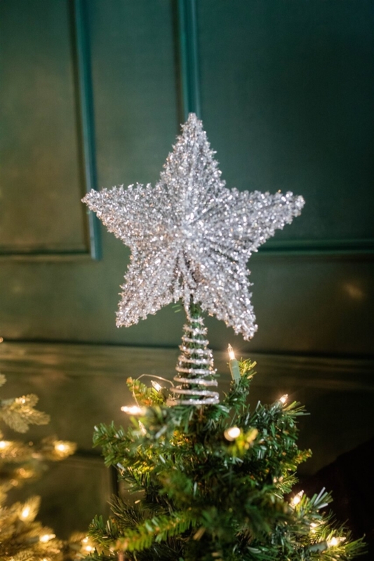 Tree Topper Silver Sparkle Finish Multifaceted Points Glam Style