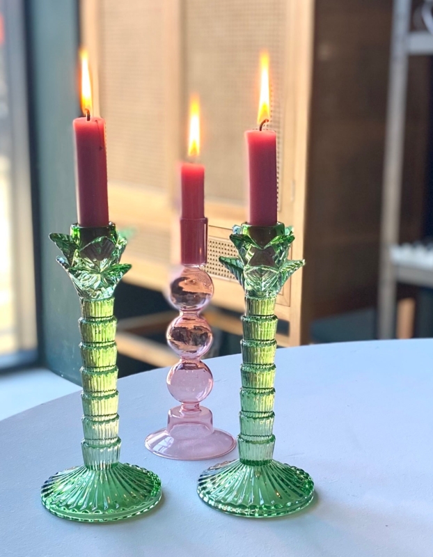 Tropical Palm Tree Candle Holder Emerald Glass Maximalist Decor