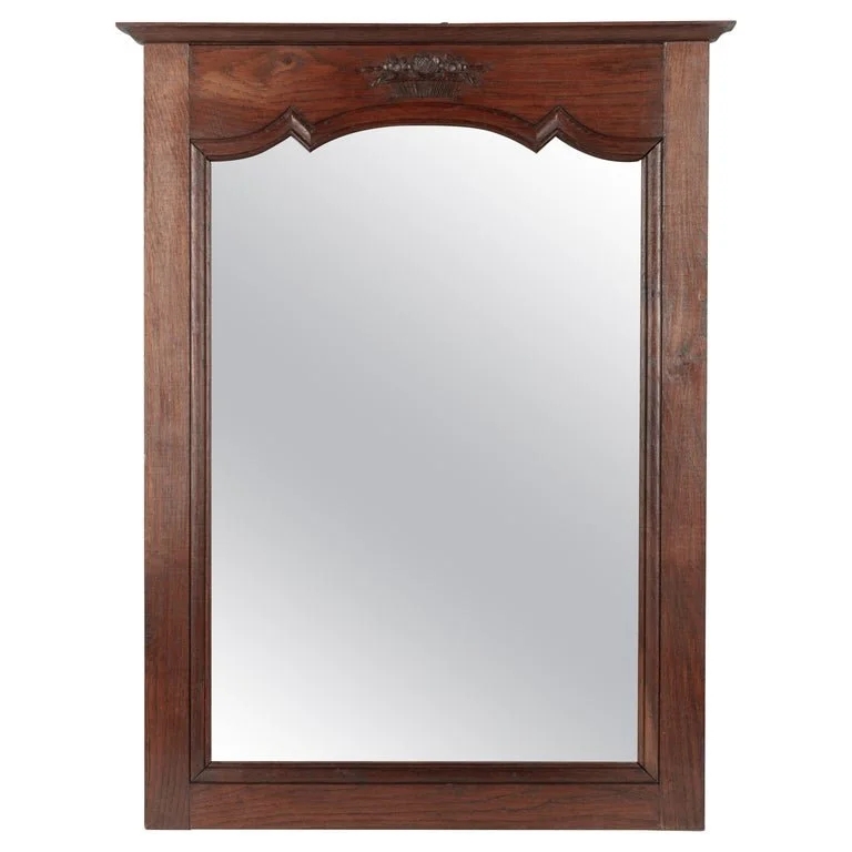 Trumeau Mirror: Wood Toned Frame with Landscape Painting Panel