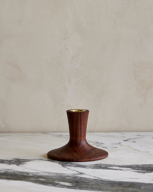 Trumpet Shaped Wood Candle Holder, Flared Top, Sculptural Taper Decor