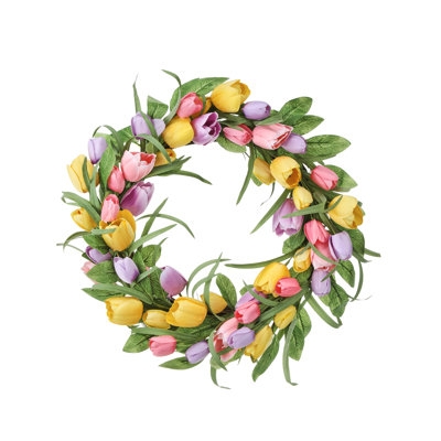 Tulip Wreath, Pink and White Palette with Dense Tulip Heads for Spring