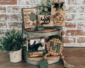 Two-Tiered Tray with 3D Wood Signs, Modern Farmhouse Decor