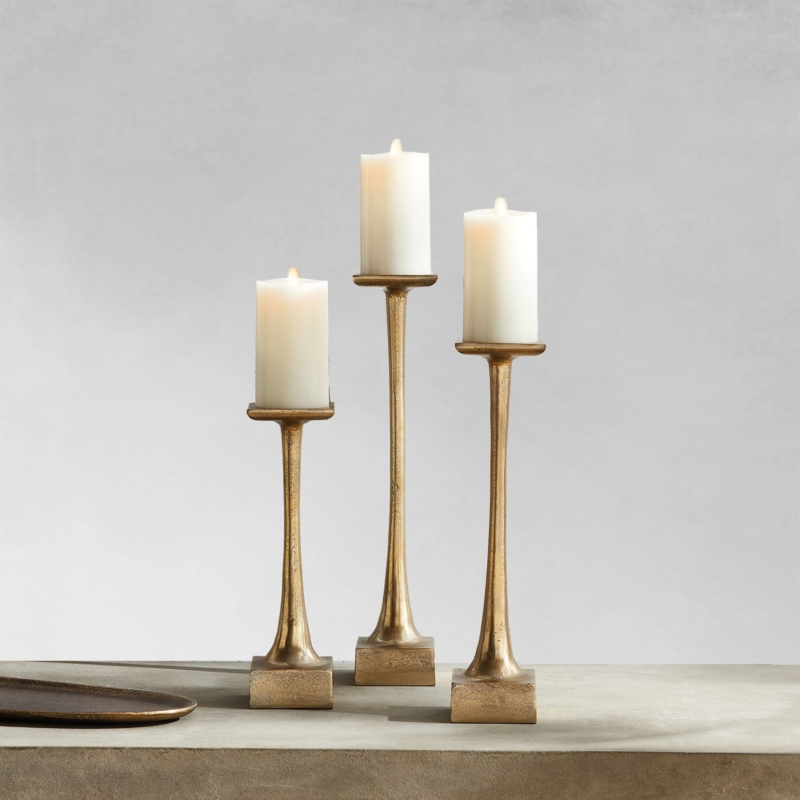 Two-Tone Pillar Candleholder Set Black and Champagne Modern Minimalist