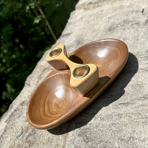 Two-Tone Wood Candle Holder Block, Dual Slots with Contrasting Grain