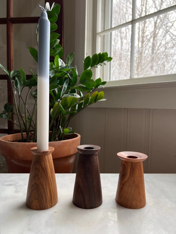 Two-Tone Wood Candlestick Holders, Handcrafted Spindle Shape Trio