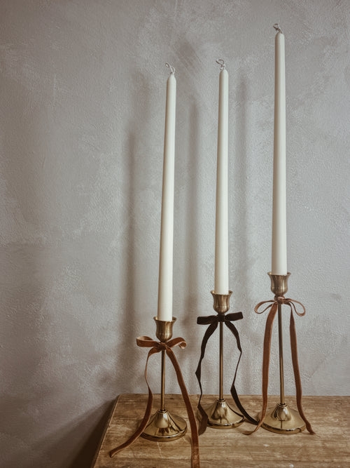Ultra Slim Gold Taper Candle Holder Trio with Staggered Heights