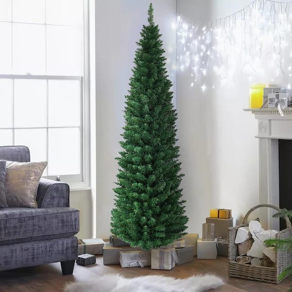 Unlit 7 Foot Slender Fir Artificial Christmas Tree, Traditional Style