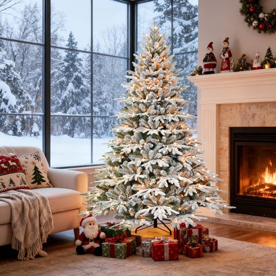 Unlit Blue Spruce Christmas Tree Full Conical Folding Metal Stand