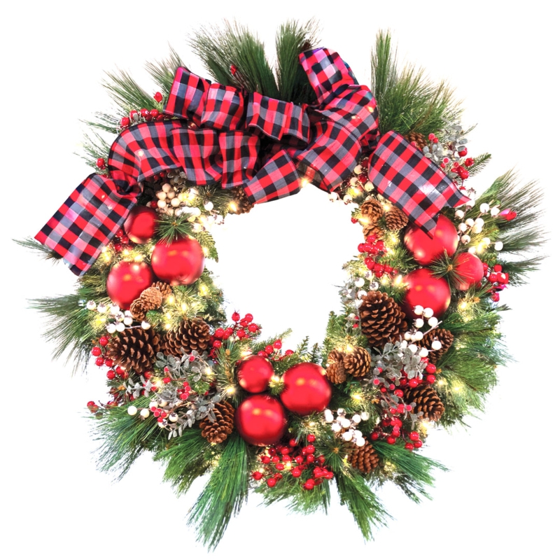 Unlit Holiday Wreath with Mixed Evergreen Foliage and Broad Leaves
