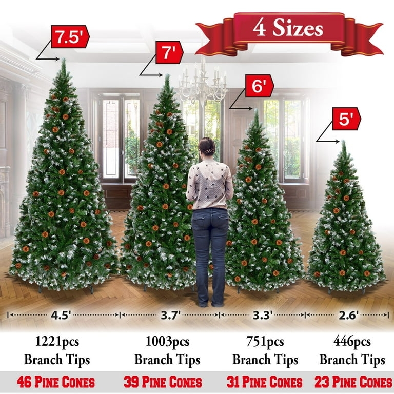 Unlit Snow Tipped Artificial Christmas Tree with Pine Cones