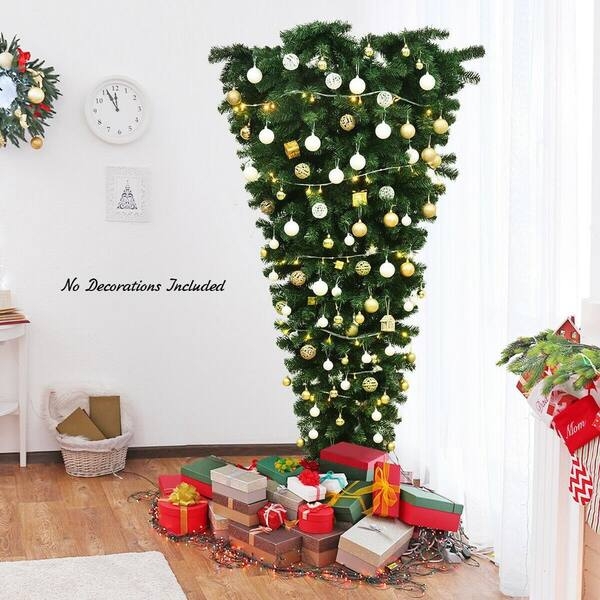 Upside Down Artificial Christmas Tree Unlit 7 Ft Metal Stand (73 chars)