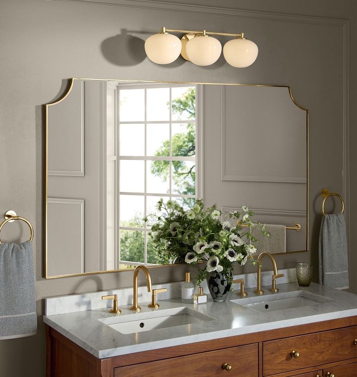 Vanity Mirror Aged Brass Frame, Rounded Corners Double Vanity Mirror