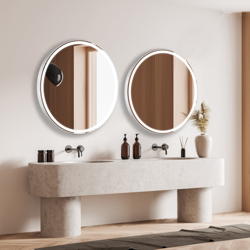 Vanity Mirror Circular Integrated Led Ring on Marble Wall