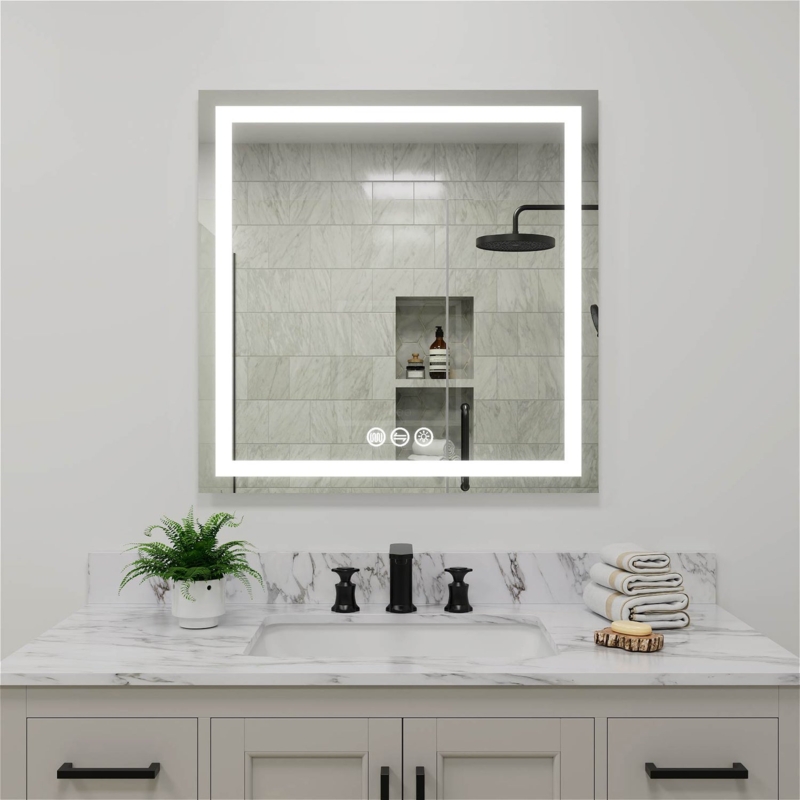 Vanity Mirror Frameless Square LED Lighted Backlit Effect Modern