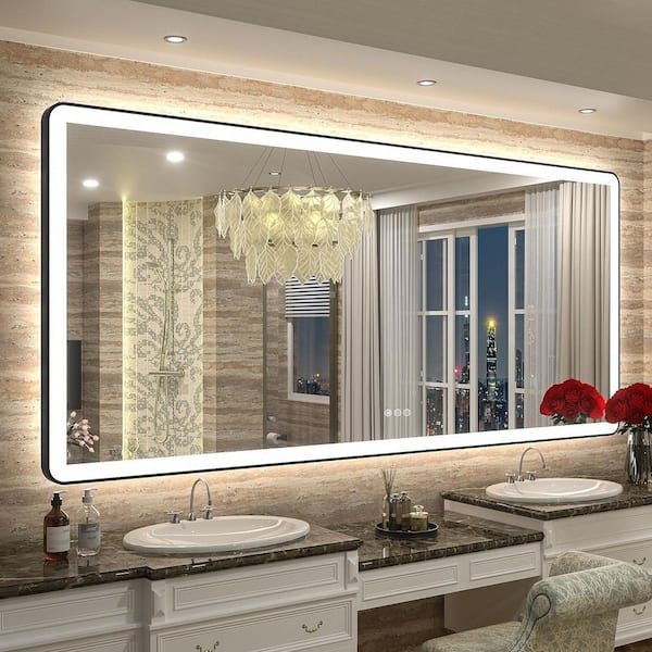 Vanity Mirror Matte Black Frame Rounded Corners Led Lighting
