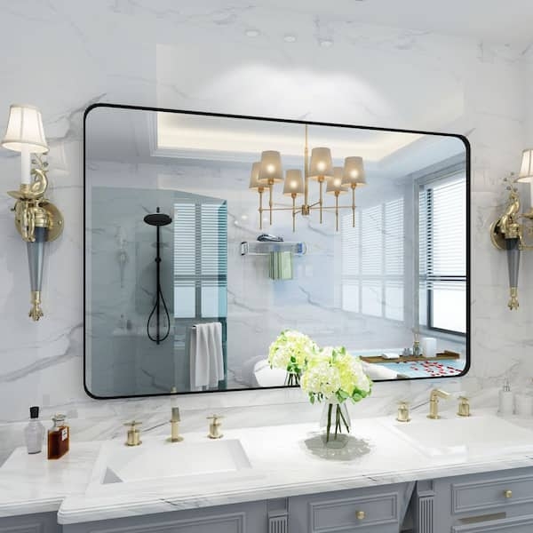 Vanity Mirror Matte Black Ultra Thin Frame Horizontal Orientation