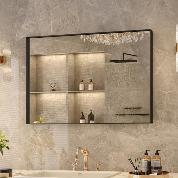Vanity Mirror Slim Frame Beveled Edge Large Horizontal Layout