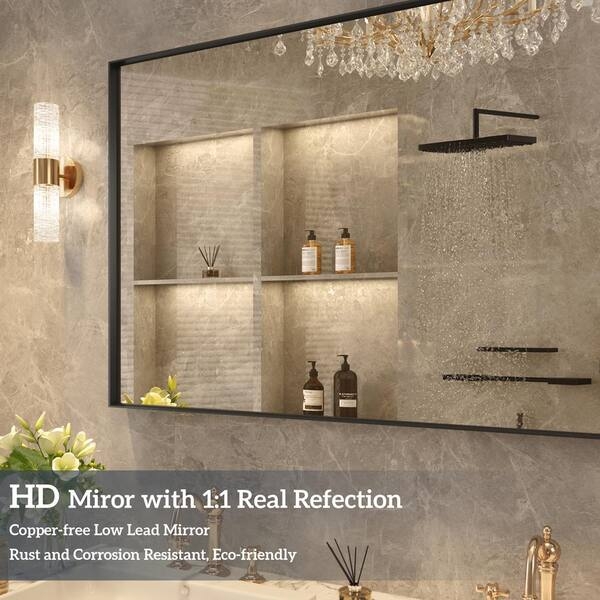 Vanity Mirror Thin Frame Oversized Rectangular Shape Wood Vanity