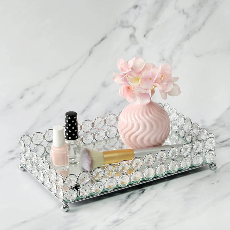 Vanity Tray: Chrome Elipse Frame & Crystal Beaded Walls, Glamorous